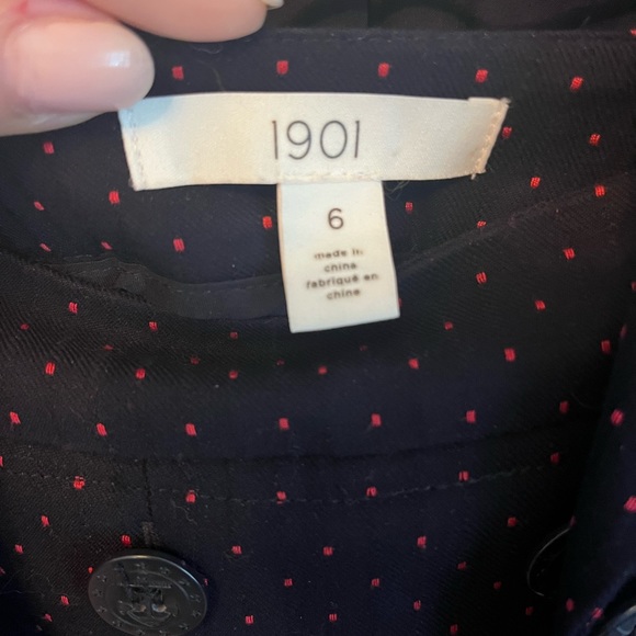 1901 Womens Suit with wide leg cropped trouser pant. Blue with micro red dots. - Picture 5 of 6